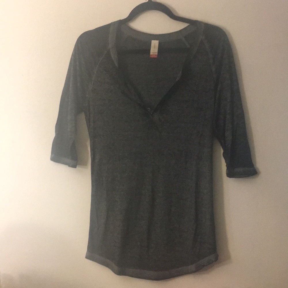 NWOT charcoal gray half sleeve button tee